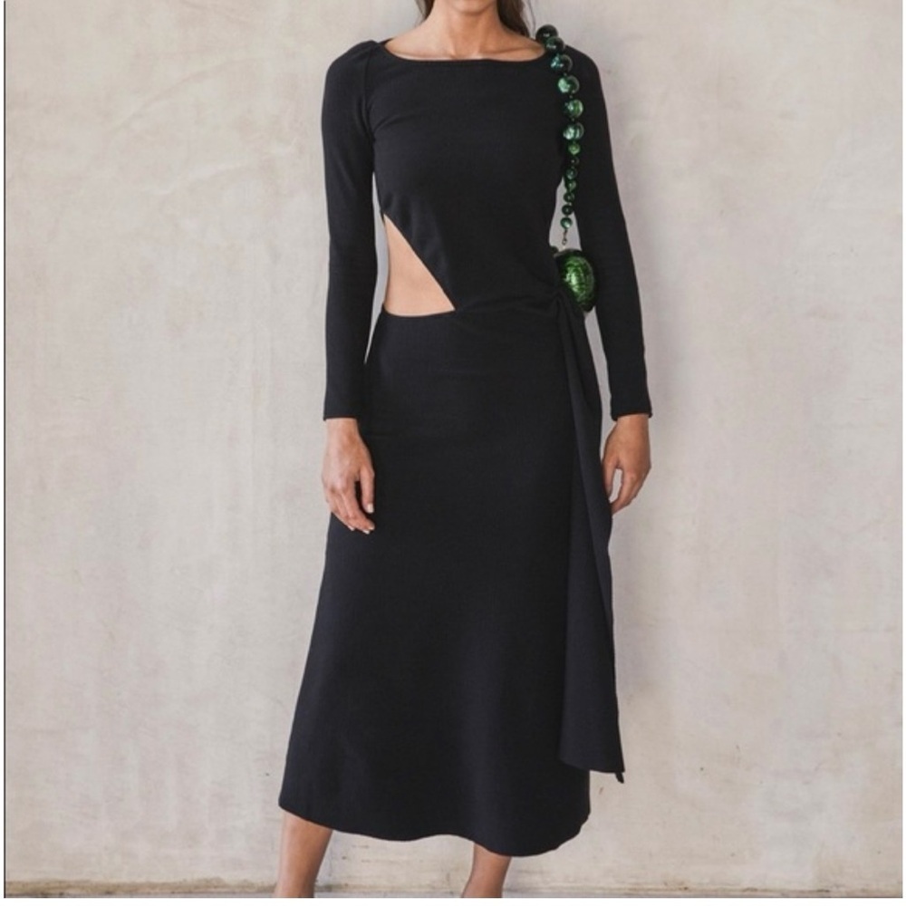Cult Gaia Tina Side Know Cutout Ribbed Knit Midi Dress sz: XS Black